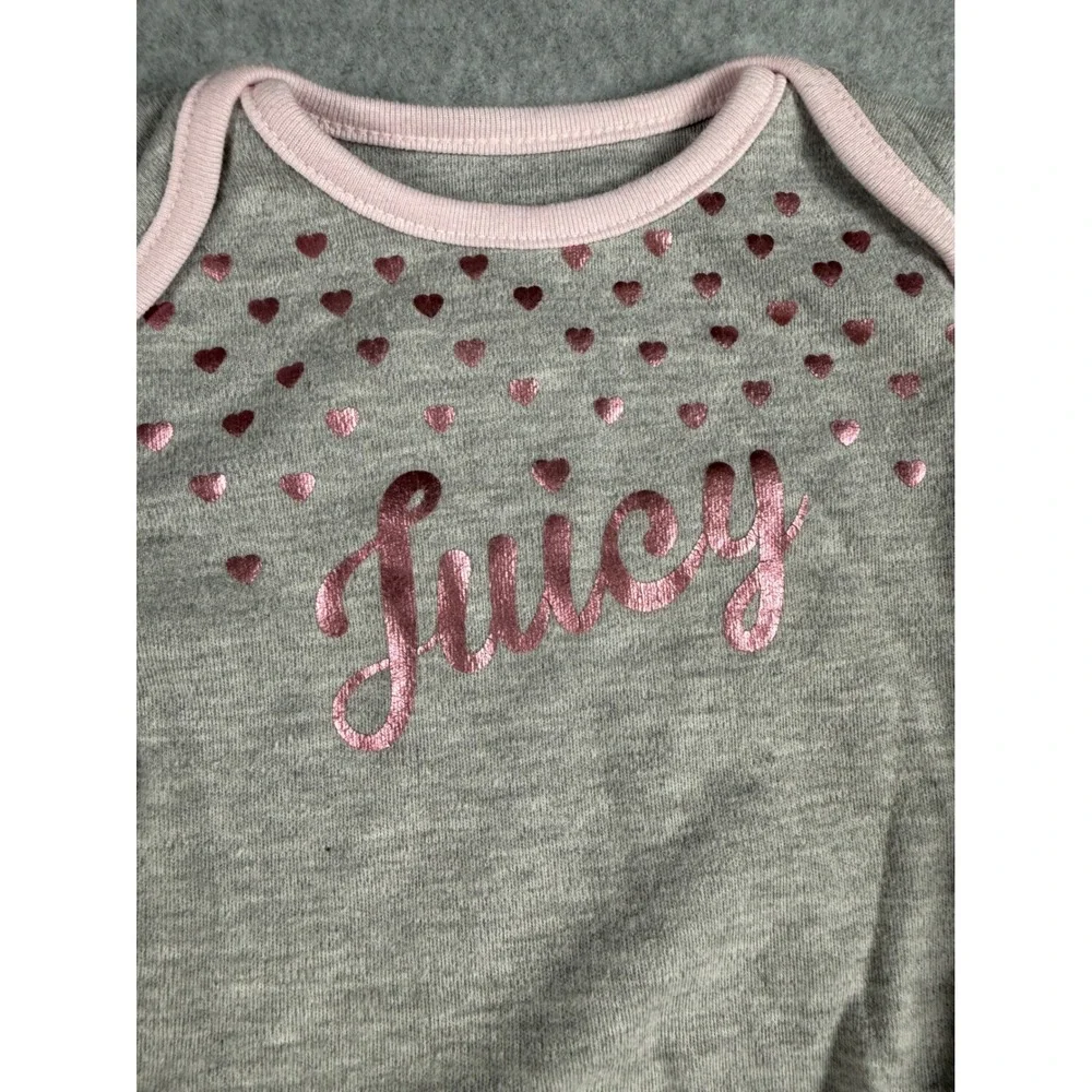 Juicy Couture Bodysuit Jogger Set 3/6M Gray Pink Y2K Ruffle Butt Athleisure